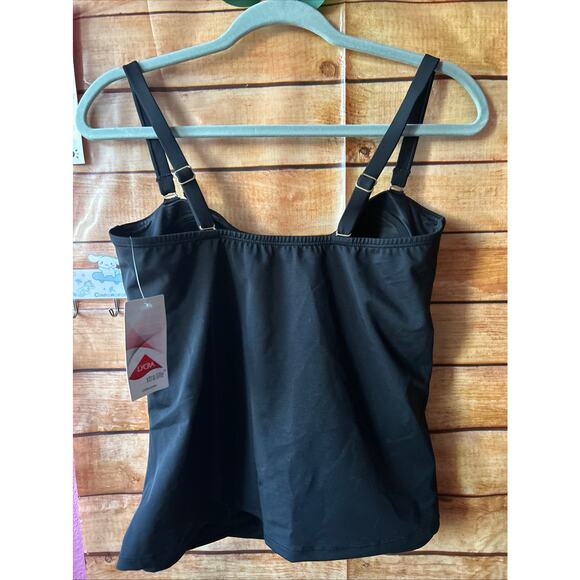Lands End Black Tankini Swim Top 12 D U Front Padded Shelf Bra NEW - Picture 3 of 4